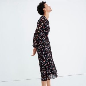 Madewell Black Sheer-Sleeve Floral Midi Dress